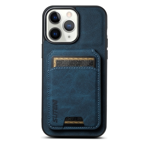 

For iPhone 11 Pro Suteni H02 Litchi Leather Card Wallet Stand Back Phone Case(Blue)