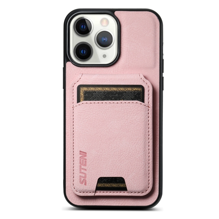 

For iPhone 11 Pro Suteni H02 Litchi Leather Card Wallet Stand Back Phone Case(Pink)