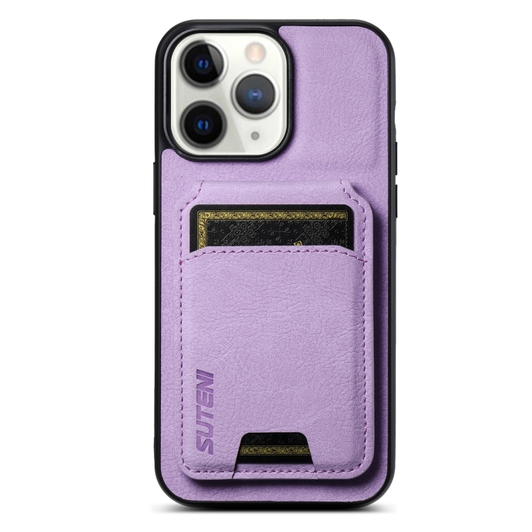 

For iPhone 11 Pro Suteni H02 Litchi Leather Card Wallet Stand Back Phone Case(Purple)