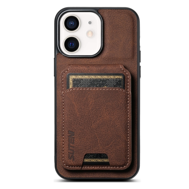 

For iPhone 12 / 12 Pro Suteni H02 Litchi Leather Card Wallet Stand Back Phone Case(Brown)