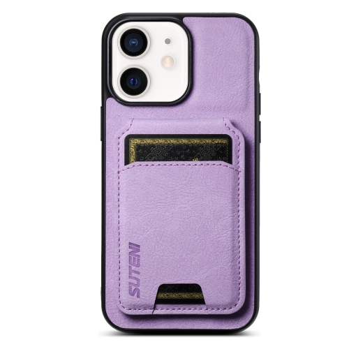 

For iPhone 12 / 12 Pro Suteni H02 Litchi Leather Card Wallet Stand Back Phone Case(Purple)