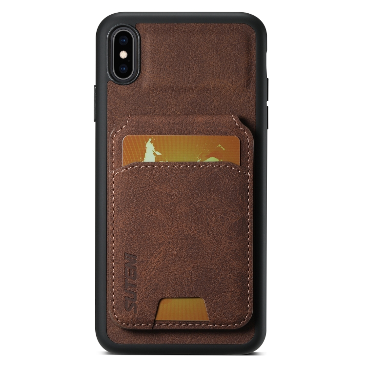 

For iPhone X / XS Suteni H02 Litchi Leather Card Wallet Stand Back Phone Case(Brown)