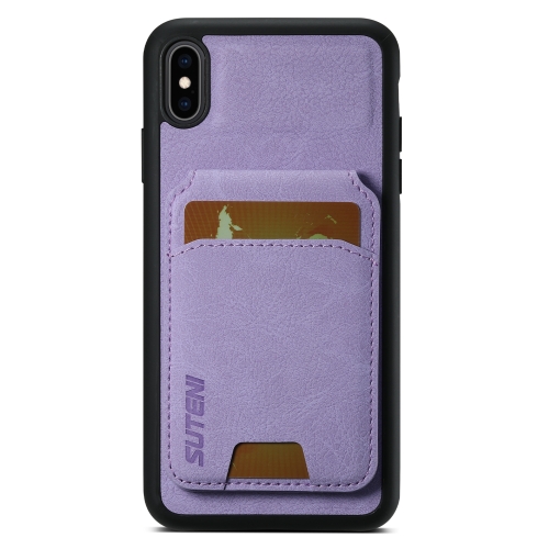 

For iPhone XS Max Suteni H02 Litchi Leather Card Wallet Stand Back Phone Case(Purple)