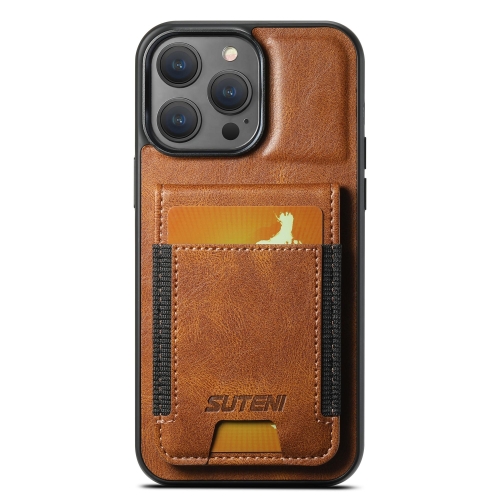 

For iPhone 14 Pro Suteni H03 Oil Wax Leather Wallet Stand Back Phone Case(Brown)