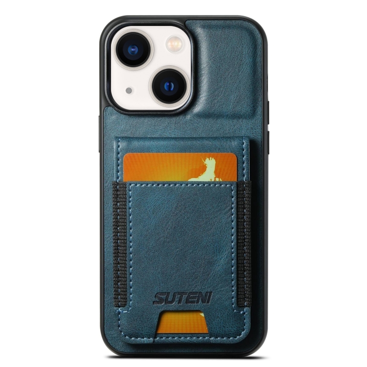 

For iPhone 13 Suteni H03 Oil Wax Leather Wallet Stand Back Phone Case(Blue)