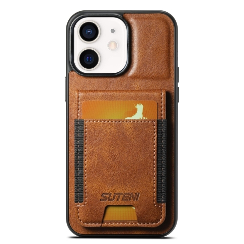 

For iPhone 11 Suteni H03 Oil Wax Leather Wallet Stand Back Phone Case(Brown)