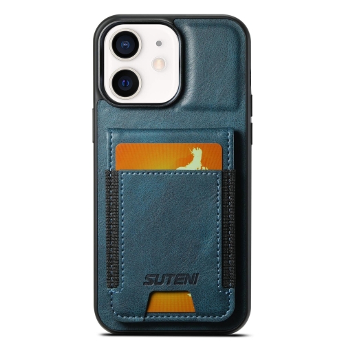 

For iPhone 11 Suteni H03 Oil Wax Leather Wallet Stand Back Phone Case(Blue)