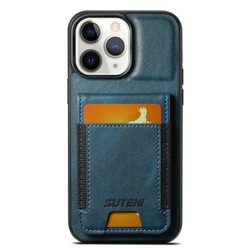 

For iPhone 11 Pro Suteni H03 Oil Wax Leather Wallet Stand Back Phone Case(Blue)