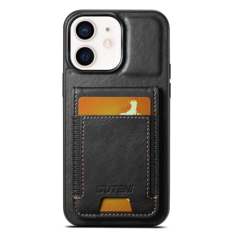 

For iPhone 12 / 12 Pro Suteni H03 Oil Wax Leather Wallet Stand Back Phone Case(Black)