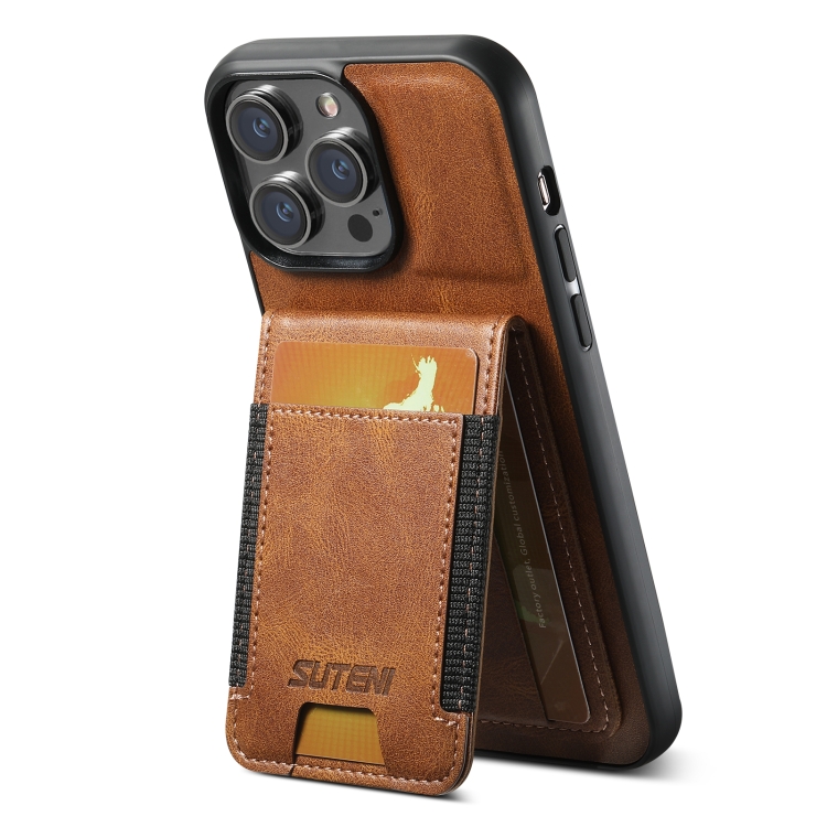 

For iPhone 16 Pro Suteni H03 Oil Wax Leather Wallet Stand Back Phone Case(Brown)