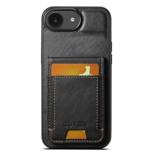 

For iPhone 16e Suteni H03 Oil Wax Leather Wallet Stand Back Phone Case(Black)