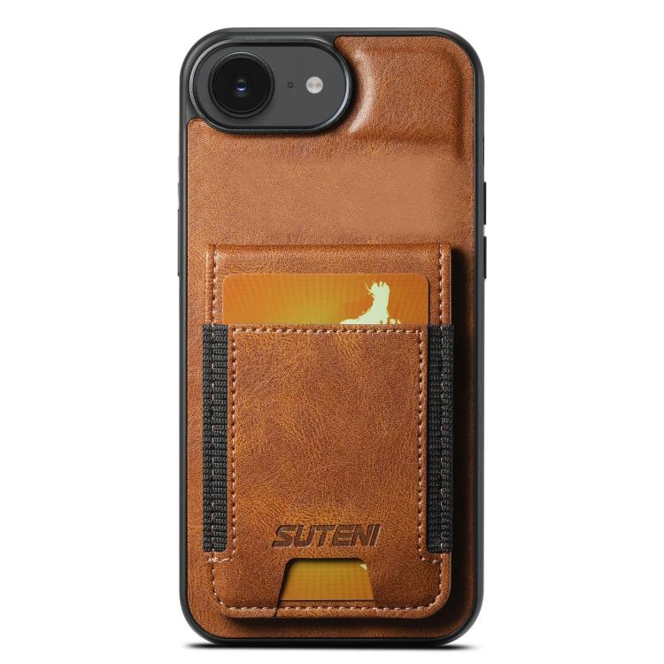 

For iPhone 16e Suteni H03 Oil Wax Leather Wallet Stand Back Phone Case(Brown)