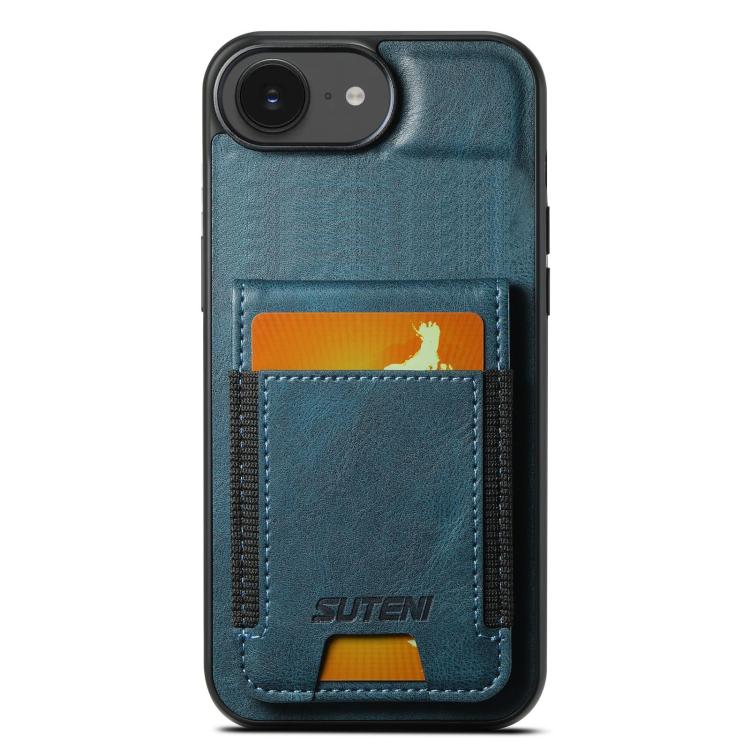 

For iPhone 16e Suteni H03 Oil Wax Leather Wallet Stand Back Phone Case(Blue)