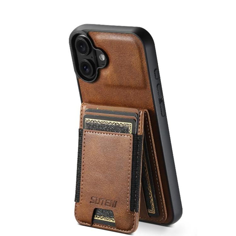 

For iPhone 17 Suteni H03 Oil Wax Leather Wallet Stand Back Phone Case(Brown)