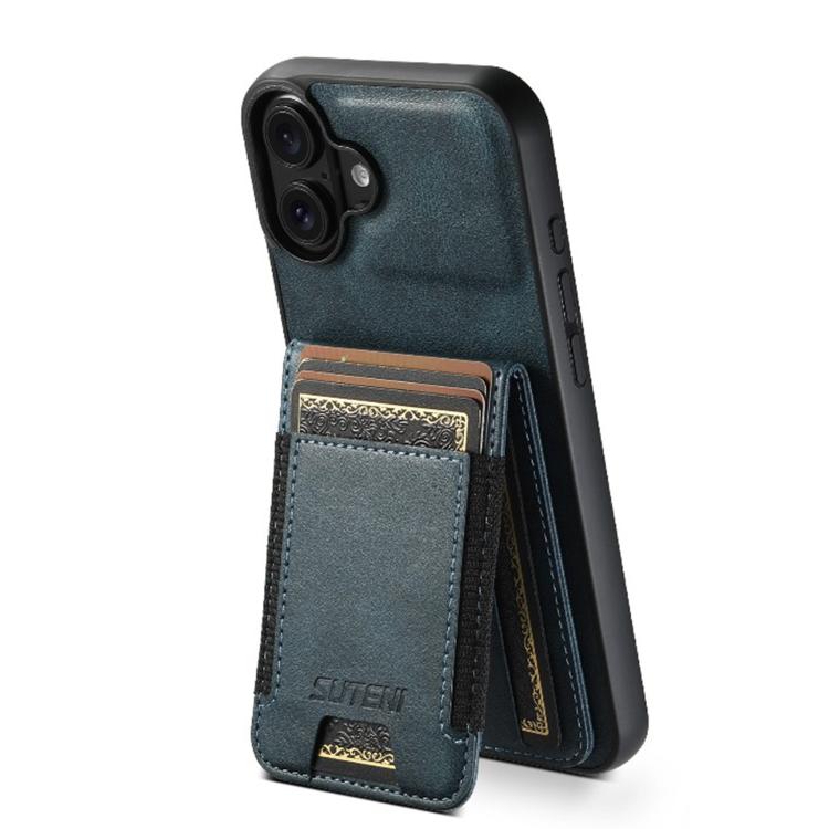 For iPhone 17 Suteni H03 Oil Wax Leather Wallet Stand Back Phone Case(Blue)