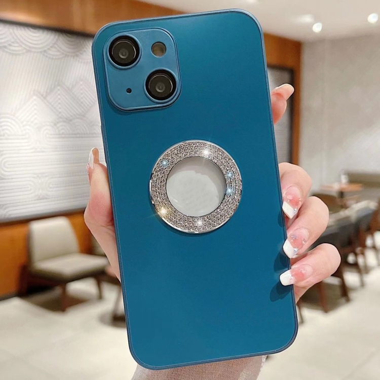 

For iPhone 15 Plus Diamond Frosted Glass PC Phone Case(Dark Blue)