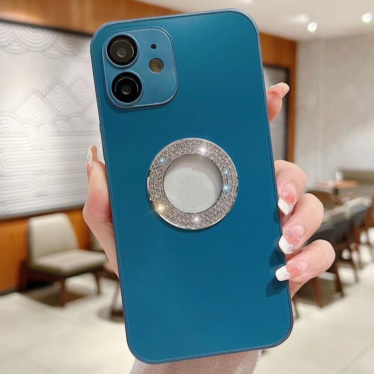 

For iPhone 12 Diamond Frosted Glass PC Phone Case(Dark Blue)