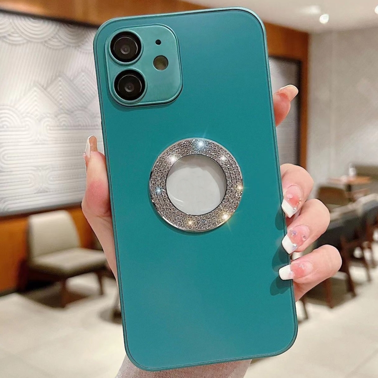 

For iPhone 12 Diamond Frosted Glass PC Phone Case(Green)