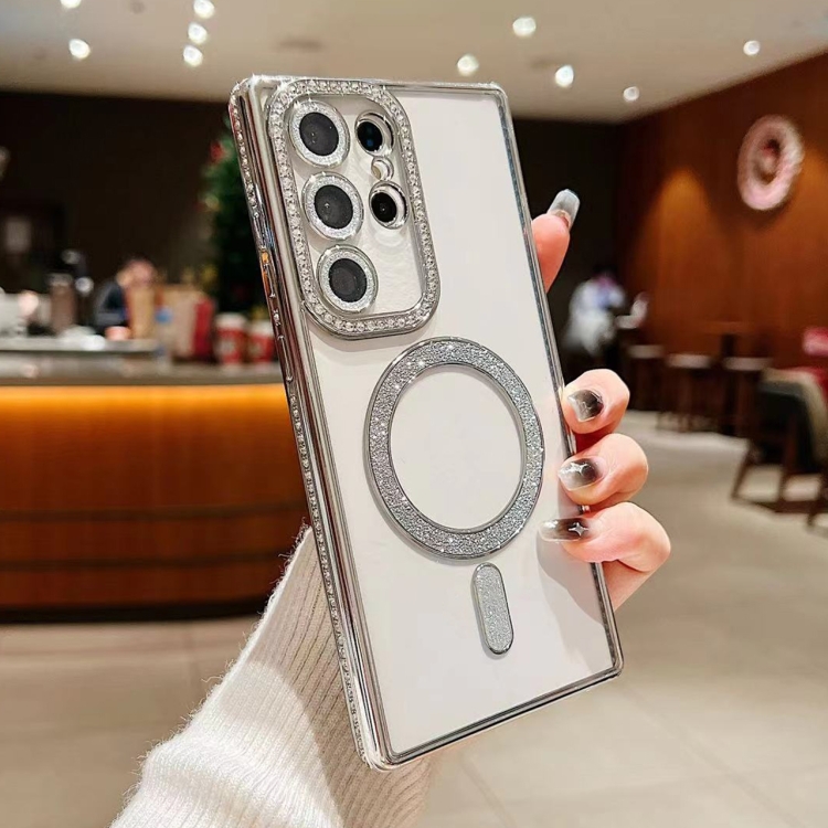 

For Samsung Galaxy S23 Ultra 5G Diamond Gradient Plated MagSafe TPU Phone Case(Silver)
