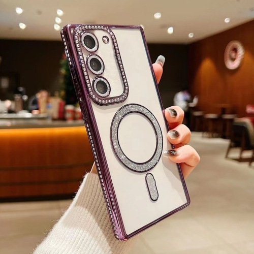 

For Samsung Galaxy S22 5G Diamond Gradient Plated MagSafe TPU Phone Case(Purple)