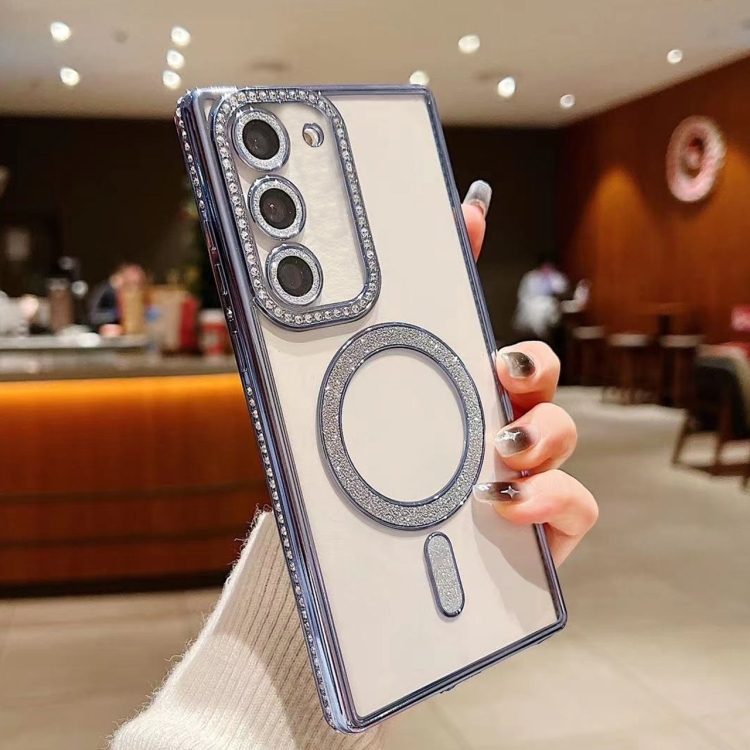 

For Samsung Galaxy S22 5G Diamond Gradient Plated MagSafe TPU Phone Case(Blue)