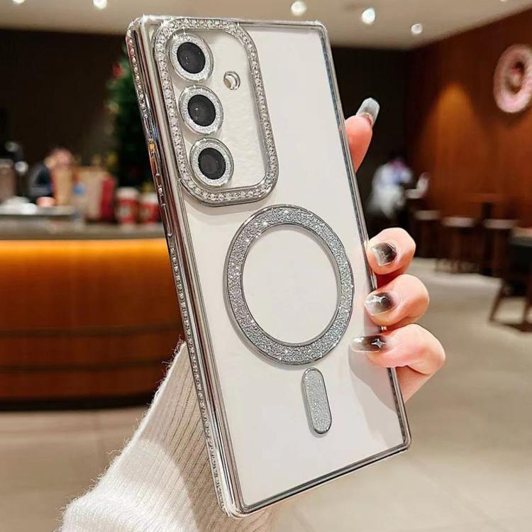 

For Samsung Galaxy S25+ 5G Diamond Gradient Plated MagSafe TPU Phone Case(Silver)
