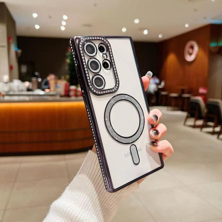 

For Samsung Galaxy S25 Ultra 5G Diamond Gradient Plated MagSafe TPU Phone Case(Black)