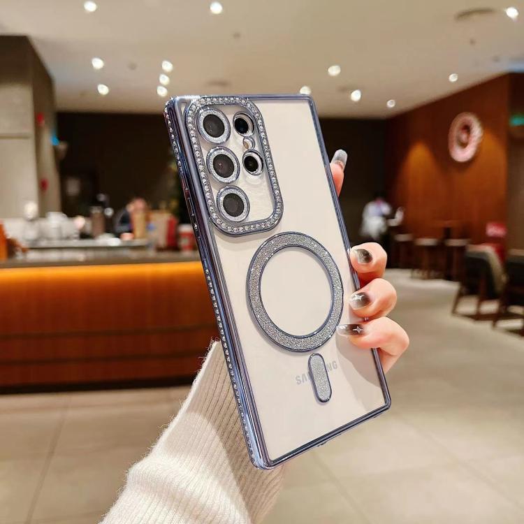 

For Samsung Galaxy S25 Ultra 5G Diamond Gradient Plated MagSafe TPU Phone Case(Blue)