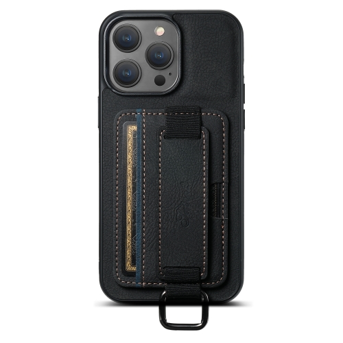 

For iPhone 15 Pro Max Suteni H13 Litchi Leather Wrist Strap Wallet Back Phone Case(Black)