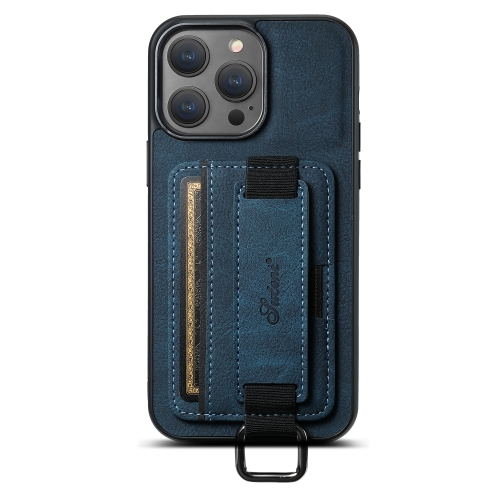 

For iPhone 15 Pro Max Suteni H13 Litchi Leather Wrist Strap Wallet Back Phone Case(Blue)