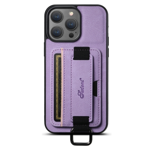 

For iPhone 14 Plus Suteni H13 Litchi Leather Wrist Strap Wallet Back Phone Case(Purple)