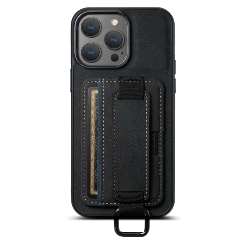 

For iPhone 14 Pro Max Suteni H13 Litchi Leather Wrist Strap Wallet Back Phone Case(Black)