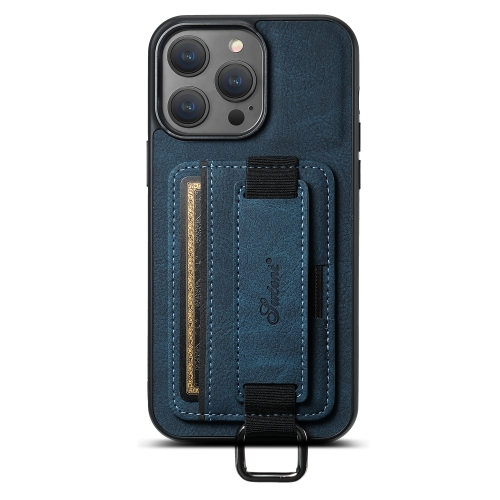 

For iPhone 13 Pro Max Suteni H13 Litchi Leather Wrist Strap Wallet Back Phone Case(Blue)