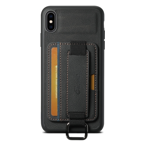 

For iPhone X / XS Suteni H13 Litchi Leather Wrist Strap Wallet Back Phone Case(Black)