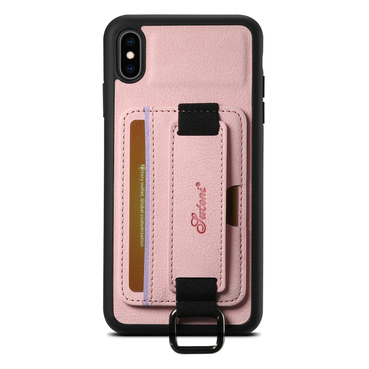 

For iPhone X / XS Suteni H13 Litchi Leather Wrist Strap Wallet Back Phone Case(Pink)
