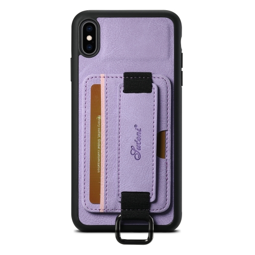 

For iPhone X / XS Suteni H13 Litchi Leather Wrist Strap Wallet Back Phone Case(Purple)