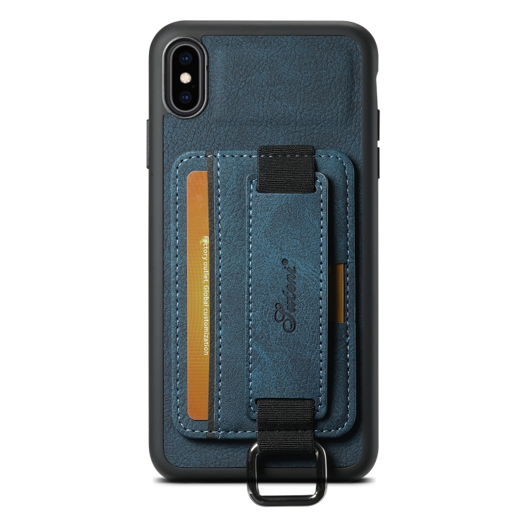 

For iPhone XR Suteni H13 Litchi Leather Wrist Strap Wallet Back Phone Case(Blue)