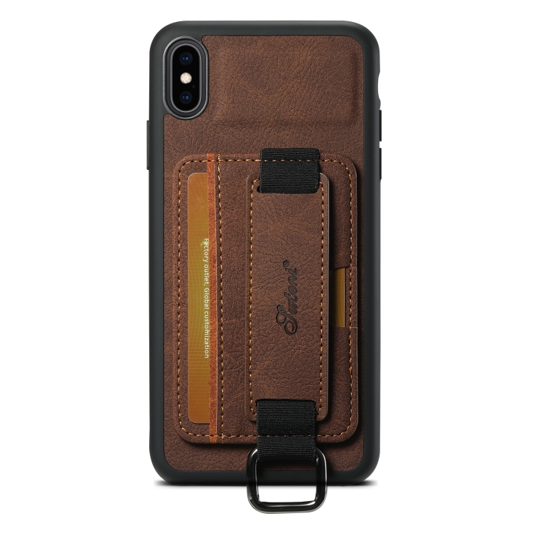 

For iPhone XS Max Suteni H13 Litchi Leather Wrist Strap Wallet Back Phone Case(Brown)