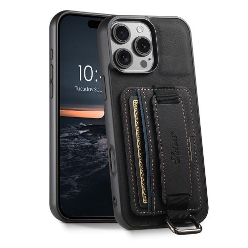 

For iPhone 16e Suteni H13 Litchi Leather Wrist Strap Wallet Back Phone Case(Black)