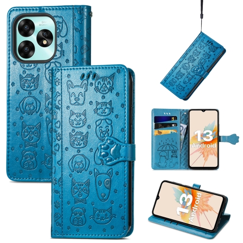 For UMIDIGI A15C Cat and Dog Embossed Leather Phone Case(Blue) for umidigi a15c cat and dog embossed leather phone case blue