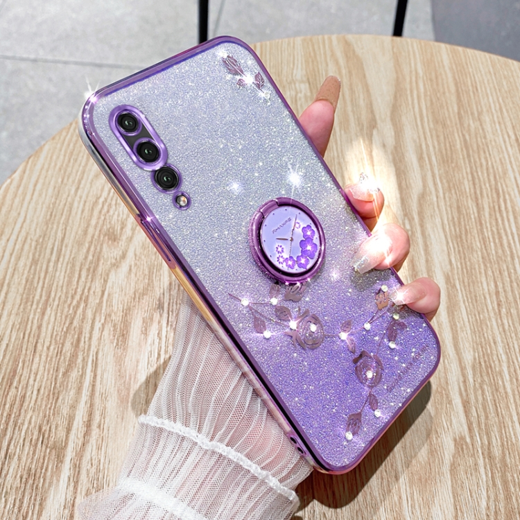 

For Honor Y9s Gradient Glitter Immortal Flower Ring All-inclusive Phone Case(Purple)
