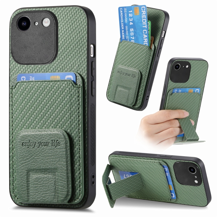 

For iPhone 7 / 8 / SE 2022 Carbon Fiber Card Bag Fold Stand Phone Case(Green)