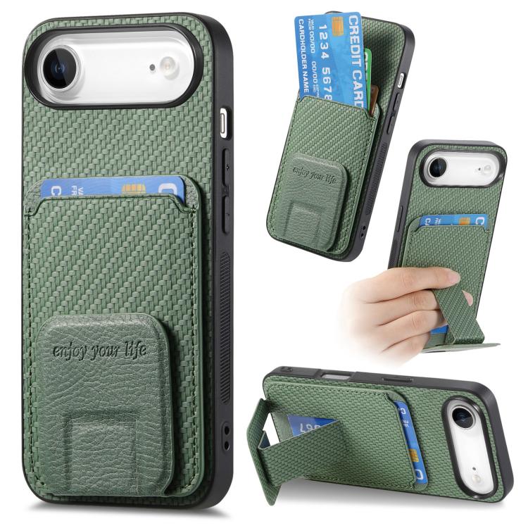 

For iPhone Air Carbon Fiber Card Bag Fold Stand Phone Case(Green)