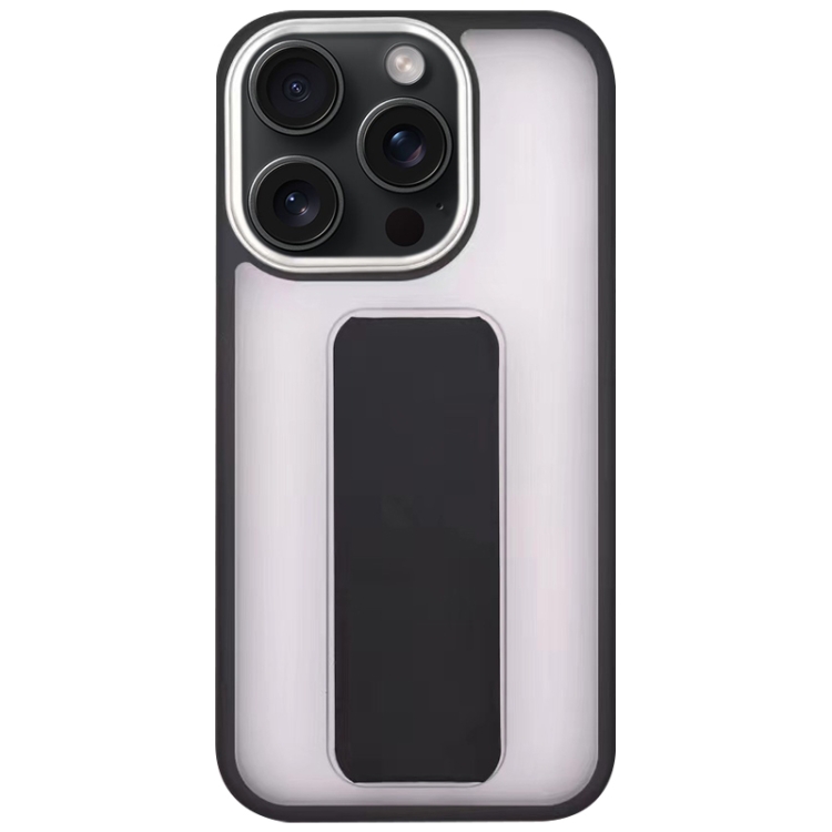 

For iPhone 15 Pro Skin-Feel Plating Wrist Strap Stand Phone Case(Black)