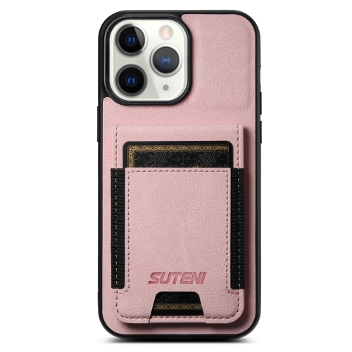 

For iPhone 11 Pro Max Suteni H03 Litchi Leather Card Bag Stand Back Phone Case(Pink)