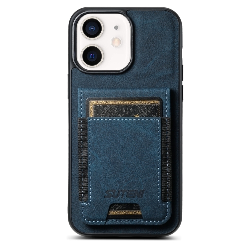 

For iPhone 11 Suteni H03 Litchi Leather Card Bag Stand Back Phone Case(Blue)