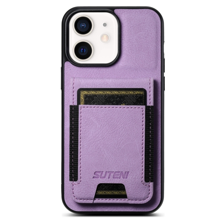 

For iPhone 11 Suteni H03 Litchi Leather Card Bag Stand Back Phone Case(Purple)