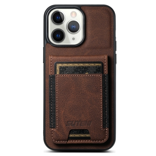 

For iPhone 11 Pro Suteni H03 Litchi Leather Card Bag Stand Back Phone Case(Brown)