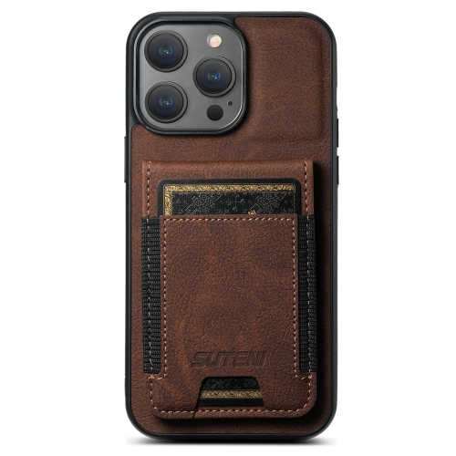 

For iPhone 16 Pro Suteni H03 Litchi Leather Card Bag Stand Back Phone Case(Brown)