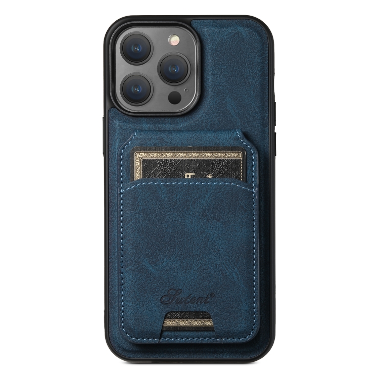 

For iPhone 15 Pro Suteni H17 Litchi Texture Leather MagSafe Detachable Wallet Phone Case(Blue)